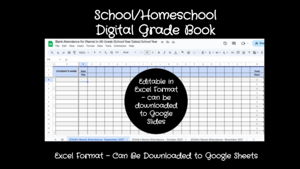 School/Homeschool Digital Yearly Grade Book