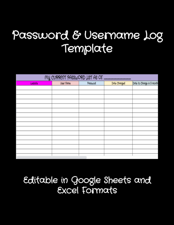 Password & Username Log Template