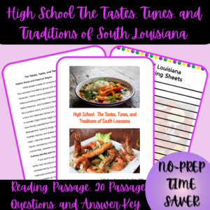 1-Thumbnail-Cover-High-School-The-Tastes-Tunes-and-Traditions-of-South-Louisiana-Reading-Passage-Note-Taking-Sheets
